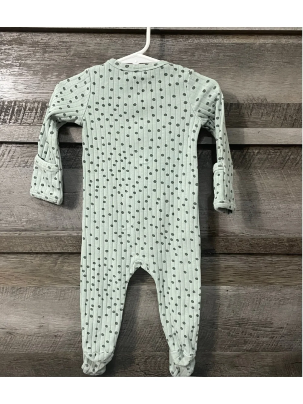 Kate Quinn Organic Cotton Ribbed 2 Way Zip Footie Sleeper Sage Polka Dot 6-9m